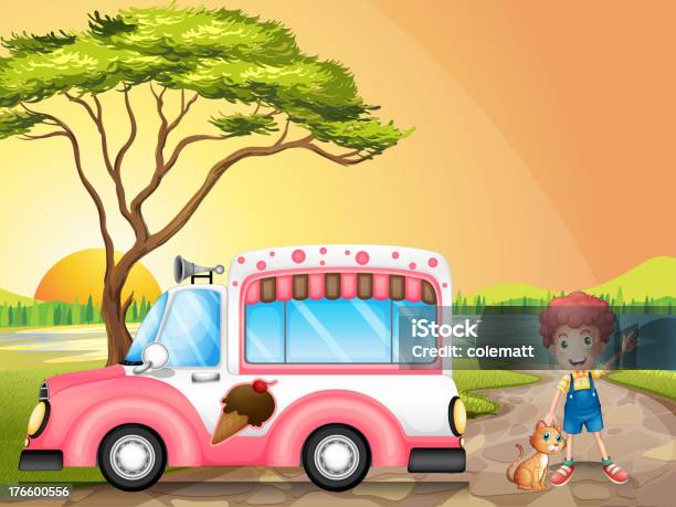 Junge Mit Katze Neben Einem Eis Truck Stock Vektor Art und mehr Bilder von Baum - Baum, Bus, ClipArt
