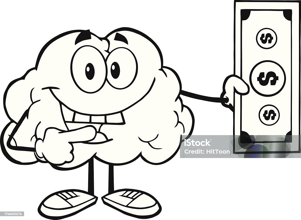 Noir et blanc souriant cerveau montrant une dollars américains - clipart vectoriel de Billet d'1 dollar américain libre de droits