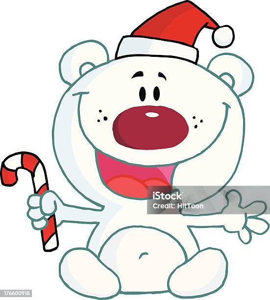 Niedźwiedź Polarny Trzyma Cukierkowa Laska - Stockowe grafiki wektorowe i więcej obrazów Białe tło - Białe tło, Boże Narodzenie, Clip Art