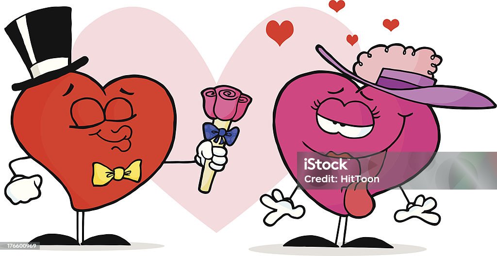 Herren Herzen gibt Blumen zu einer Pink Lady mit Hintergrund - Lizenzfrei Bildart Vektorgrafik