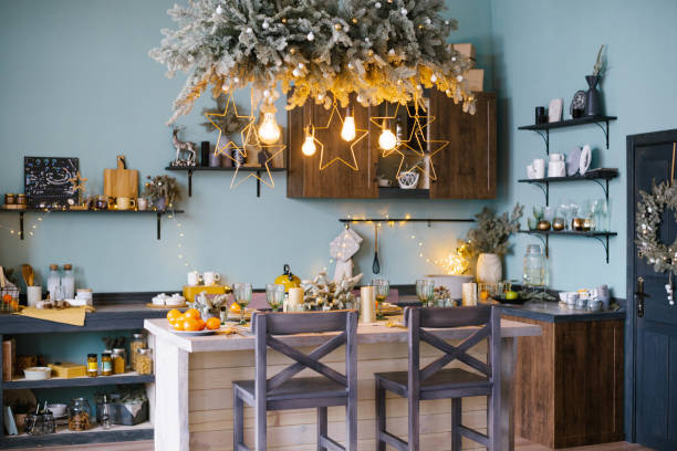 istock Interior of kitchen decorated for Christmas celebration 1766013910