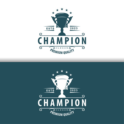 Trophy Logo, Sports Tournament Championship Cup Design. Minimalist Antique Victory Award