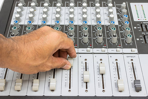 istock hand on a sound mixer console when operating by producer 176606171