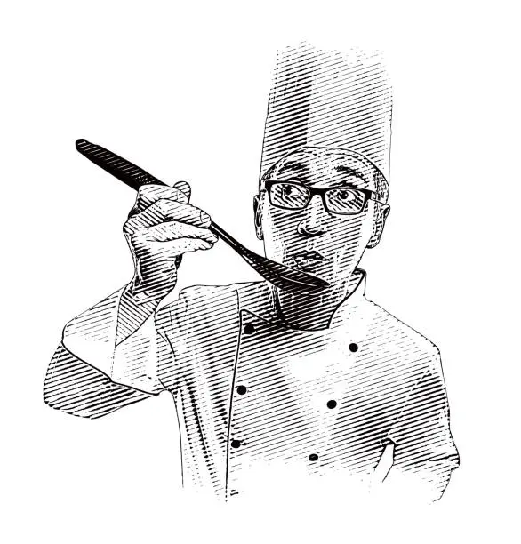 Vector illustration of Male Chef Tasting His Cooking