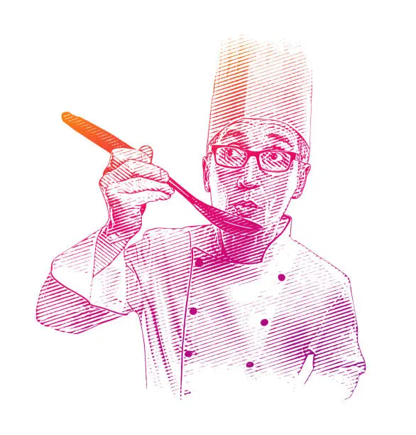 Vector illustration of Male Chef Tasting His Cooking