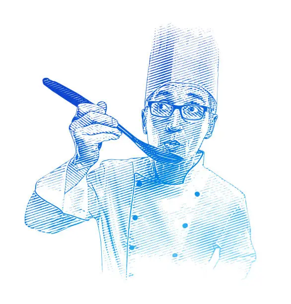 Vector illustration of Male Chef Tasting His Cooking