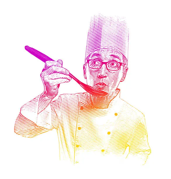 Vector illustration of Male Chef Tasting His Cooking