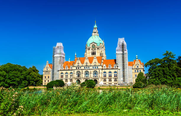 New Town Hall of Hannover with a lake in Lower Saxony, Germany
