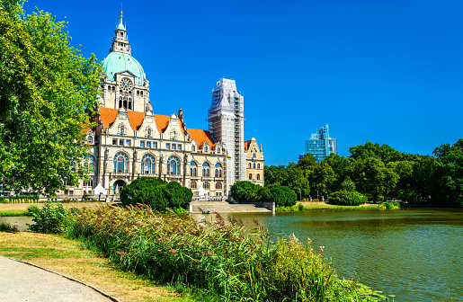 New Town Hall of Hannover with a lake in Lower Saxony, Germany