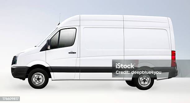 Blank White Van With Clipping Path Stock Photo - Download Image Now - Simplicity, Mini Van, Moving Van