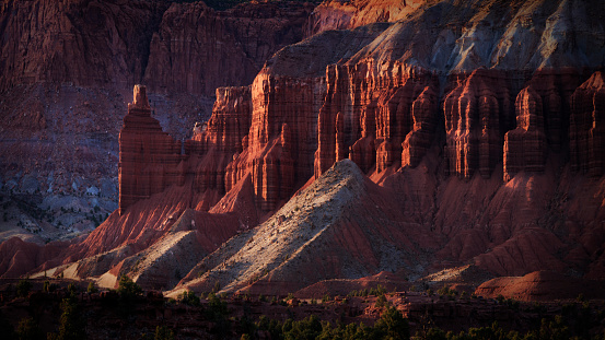 Chimney Rock in Capitol Reef National Monument Photographed from Sunset Point at Sunset.