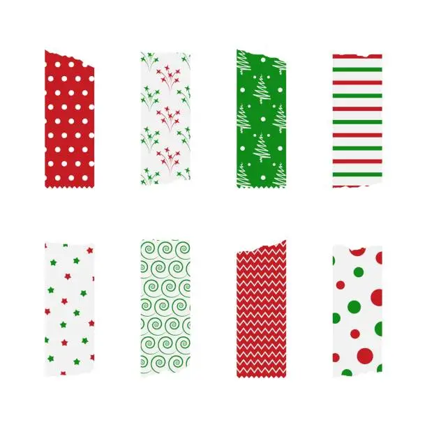 Vector illustration of Washi Tapes Christmas collection of flat vector elements for scrapbook