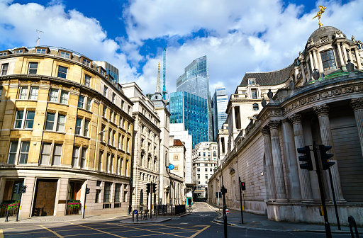Lothbury street in the City of London, England