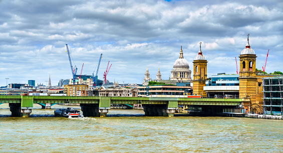 Cannon Street Railway Bridge across the Thames River in London, England
