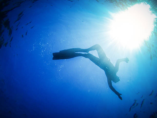 istock Free diver descending in the abyss 176612872