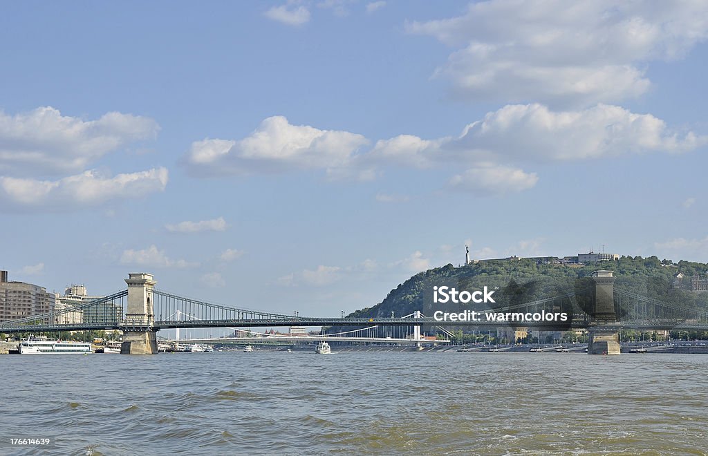 Budapest Chain Bridge and the Citadel, Hungary The Chain Bridge, the Elisabeth Bridge and Citadella in Budapest, Hungary Blue Stock Photo