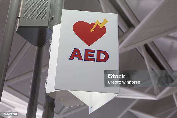 Automated External Defibrillator Sign Stock Photo - Download Image Now - Accidents and Disasters, Automated External Defibrillator, Emergency Services Occupation