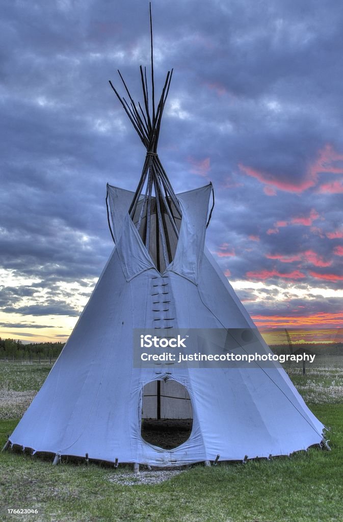 tipi in the sunset of rocky mountain house Alberta rocky mountain house teepee in the sunset Canada Stock Photo