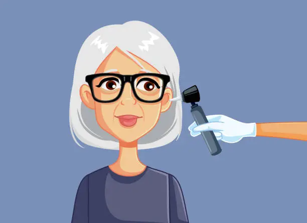 Vector illustration of Elderly Woman Visiting an ENT Doctor Vector Cartoon Illustration