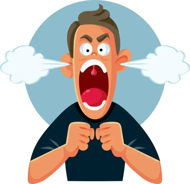 Vector illustration of Angry Fuming Man Vector Cartoon Character Acting Stressed.