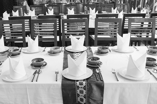 dinner table on the beach at Thailand(Black and white)