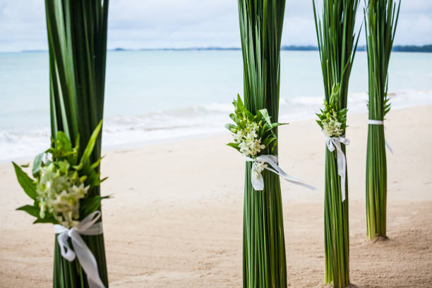 istock Floral arrangement at a wedding ceremony on beach. 1766237496