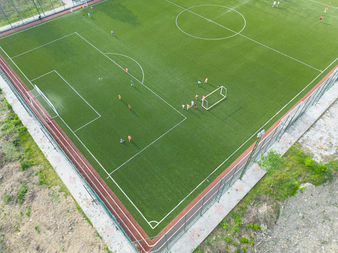 Group of children on soccer training.