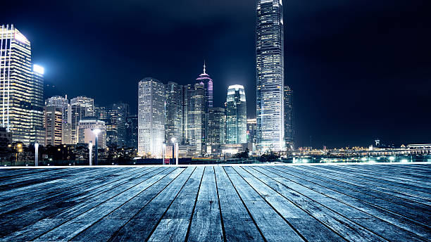 istock wooden platform and city 176624467