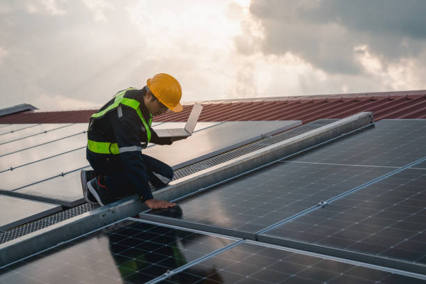 istock Techniques checking solar cell on the roof for maintenance. Service engineer worker install solar panel. Clean energy concept. 1766248660