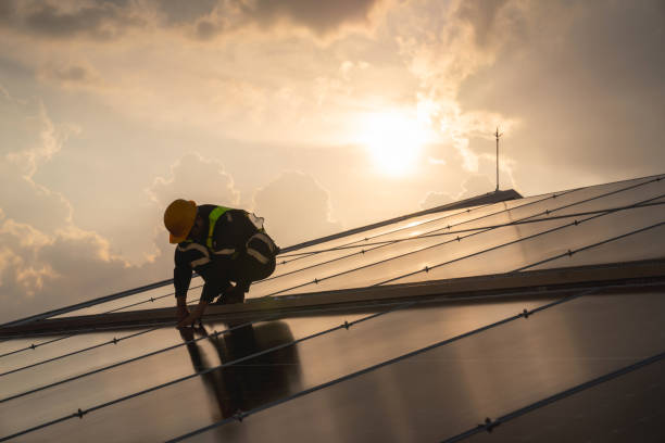 istock Techniques checking solar cell on the roof for maintenance. Service engineer worker install solar panel. Clean energy concept. 1766249186