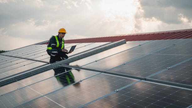 istock Techniques checking solar cell on the roof for maintenance. Service engineer worker install solar panel. Clean energy concept. 1766250209