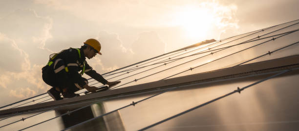 istock Techniques checking solar cell on the roof for maintenance. Service engineer worker install solar panel. Clean energy concept. 1766251825