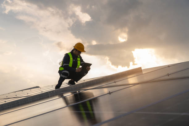 istock Techniques checking solar cell on the roof for maintenance. Service engineer worker install solar panel. Clean energy concept. 1766252368