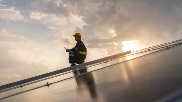 istock Techniques checking solar cell on the roof for maintenance. Service engineer worker install solar panel. Clean energy concept. 1766253964