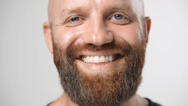 istock Happy bald man red head beard. White teeth smile. Redhead guy portrait close up 1766305790