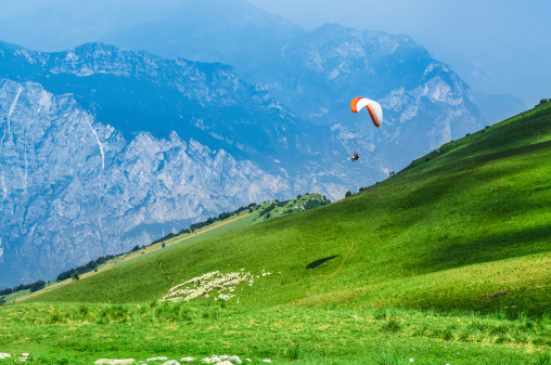 Paragliding above the mountain in Danyang, South Korea
