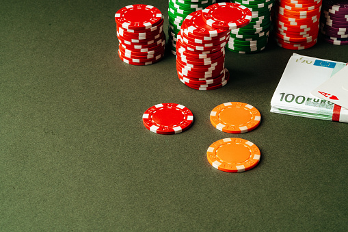 Stack of poker chips for high-stakes casino games