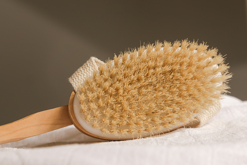 Dry skin wooden body brush for anti cellulite and\nlymphatic drainage massage