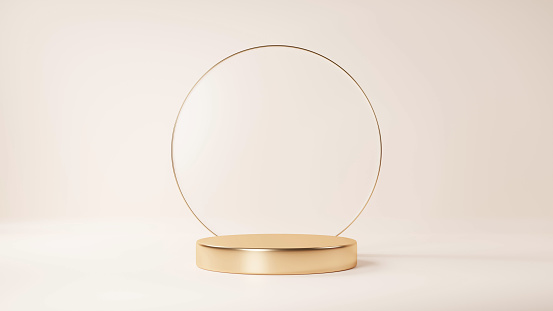 3D Illustration.Gold base on beige background. Circular gold and glass. (Horizontal)