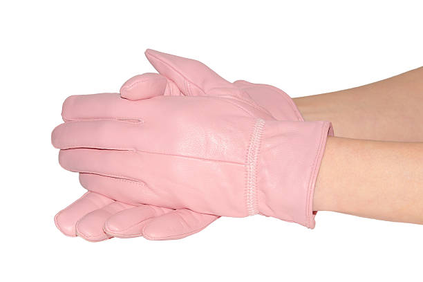 elegante donna in guanti rosa su bianco - formal glove glove leather pink foto e immagini stock