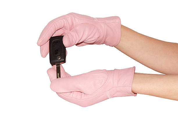 auto chiave elegante in guanti rosa - formal glove glove leather pink foto e immagini stock