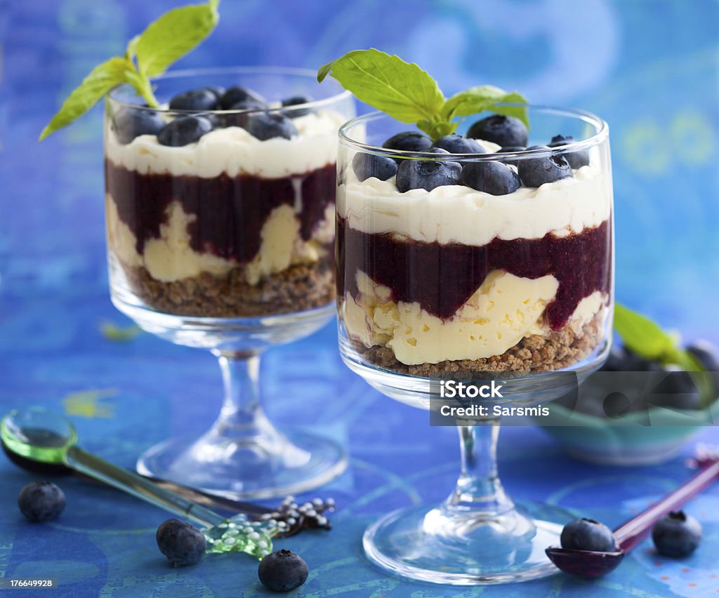 perfect blueberry blueberry parfait with cream in glasses Berry Fruit Stock Photo