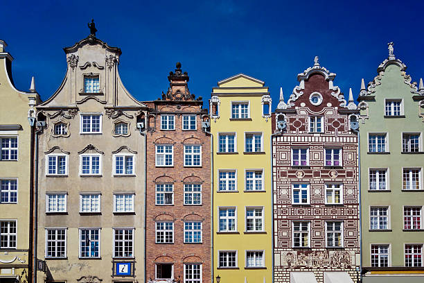 Historical facades of old tenement houses in Gdansk, Poland
