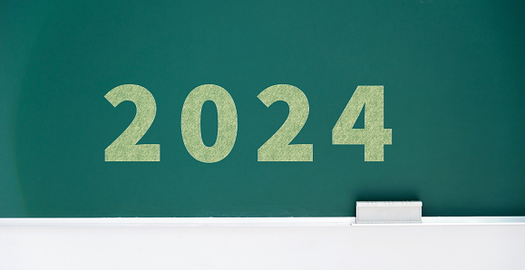 Number 2024 written on the blackboard