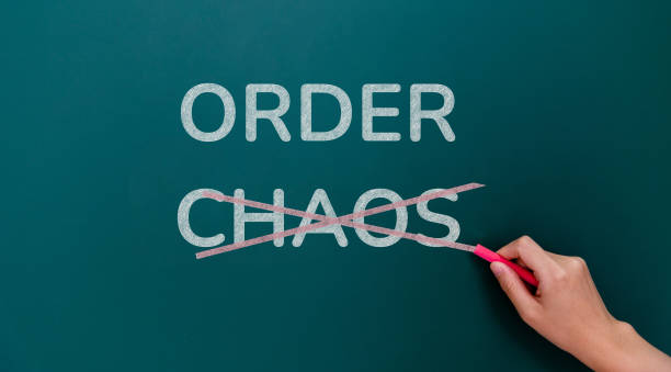 istock Hand writing chaos and order on blackboard 1766509600