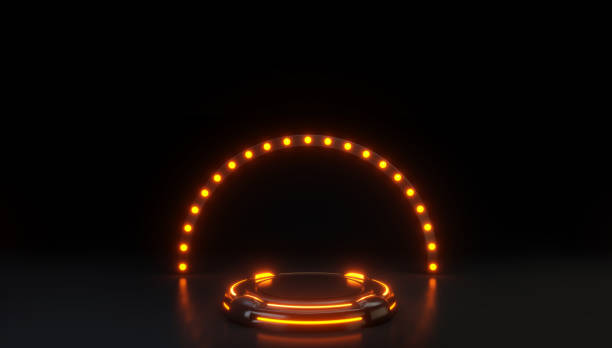 istock Modern Stage For Product Showcase/Winner With Orange Neon Light On A Black Background 1766525302