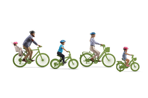 istock Parents with children riding green bicycles 1766533563