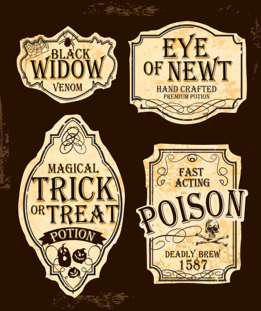 halloween-old fashioned label design - potion stock-grafiken, -clipart, -cartoons und -symbole