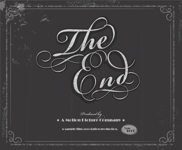 Vector illustration of an old movie 'The End' screen. Features textures and dust and scratches. Features decorative 'The End' words and sample text below for customization.