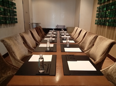 meeting room with facilities on the meeting table.
